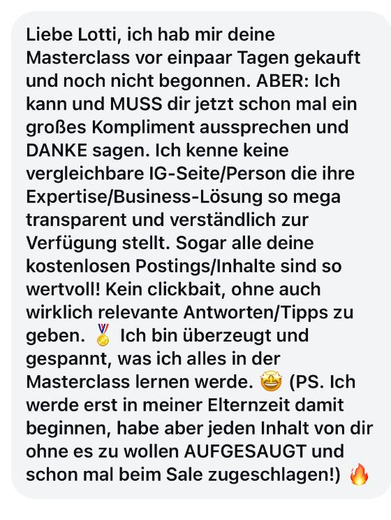 Erfahrungsbericht einer Teilnehmerin – Screenshot einer Nachricht