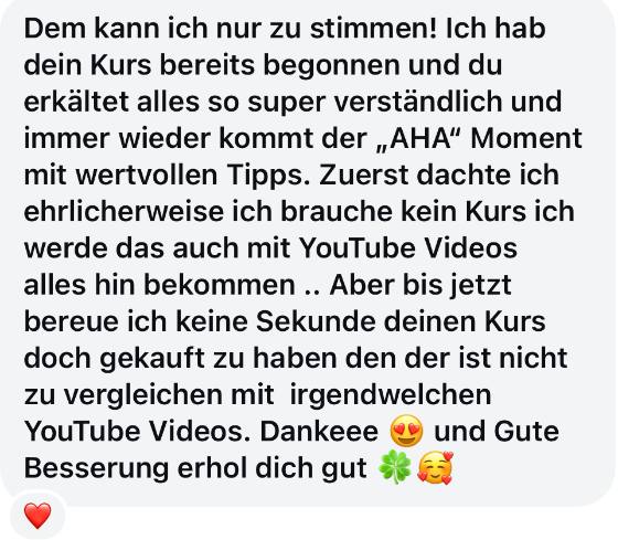 Erfahrungsbericht einer Teilnehmerin – Screenshot einer Nachricht