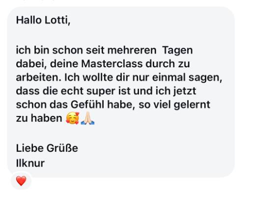 Erfahrungsbericht einer Teilnehmerin – Screenshot einer Nachricht