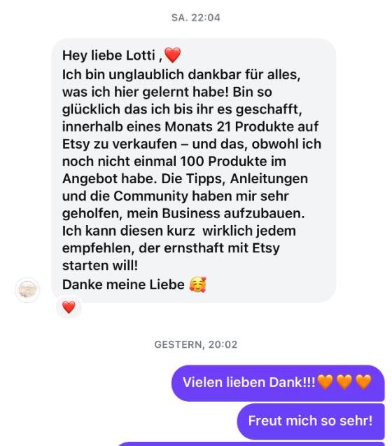 Erfahrungsbericht einer Teilnehmerin – Screenshot einer Nachricht