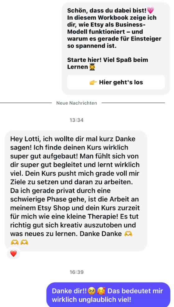 Erfahrungsbericht einer Teilnehmerin – Screenshot einer Nachricht