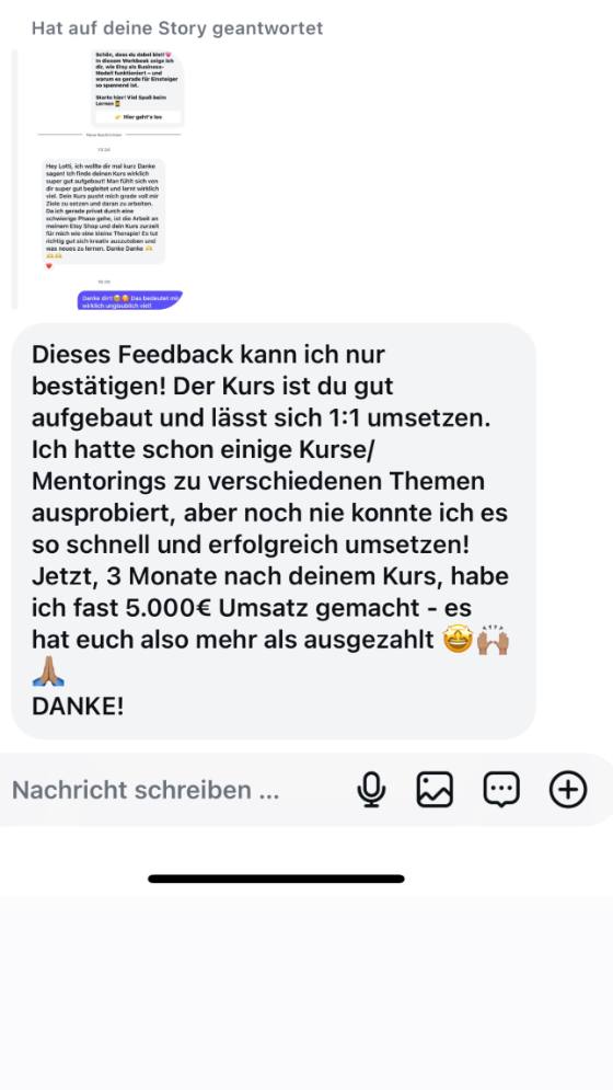 Erfahrungsbericht einer Teilnehmerin – Screenshot einer Nachricht