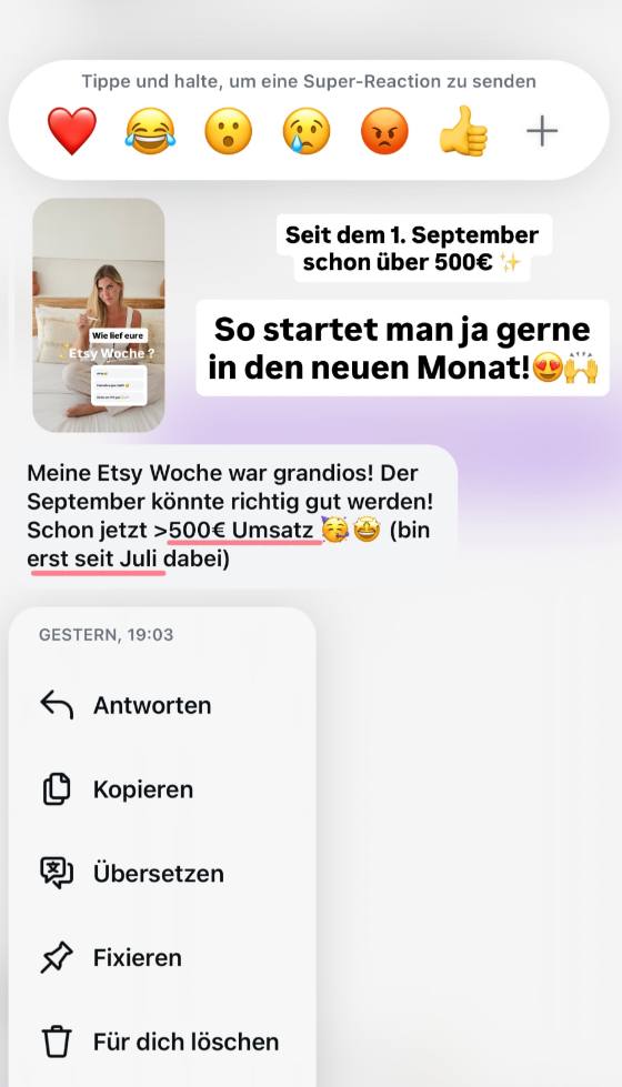 Erfahrungsbericht einer Teilnehmerin – Screenshot einer Nachricht