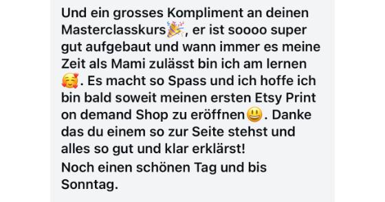 Erfahrungsbericht einer Teilnehmerin – Screenshot einer Nachricht