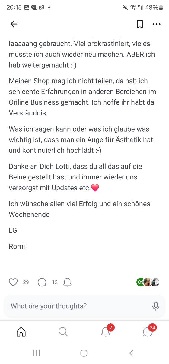 Erfahrungsbericht einer Teilnehmerin – Screenshot einer Nachricht