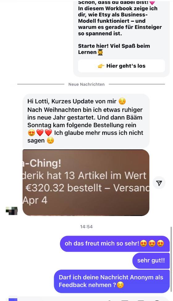 Erfahrungsbericht einer Teilnehmerin – Screenshot einer Nachricht