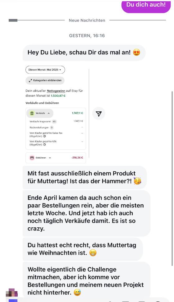 Erfahrungsbericht einer Teilnehmerin – Screenshot einer Nachricht