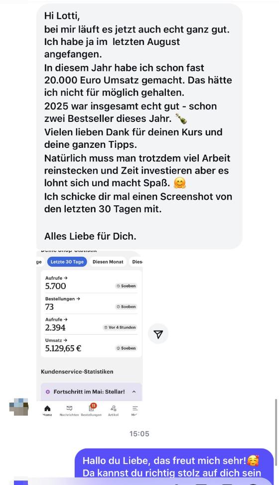 Erfahrungsbericht einer Teilnehmerin – Screenshot einer Nachricht