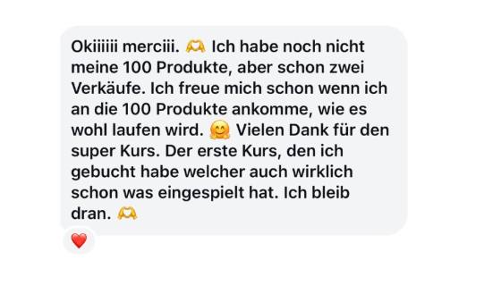 Erfahrungsbericht einer Teilnehmerin – Screenshot einer Nachricht