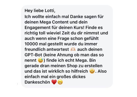 Erfahrungsbericht einer Teilnehmerin – Screenshot einer Nachricht