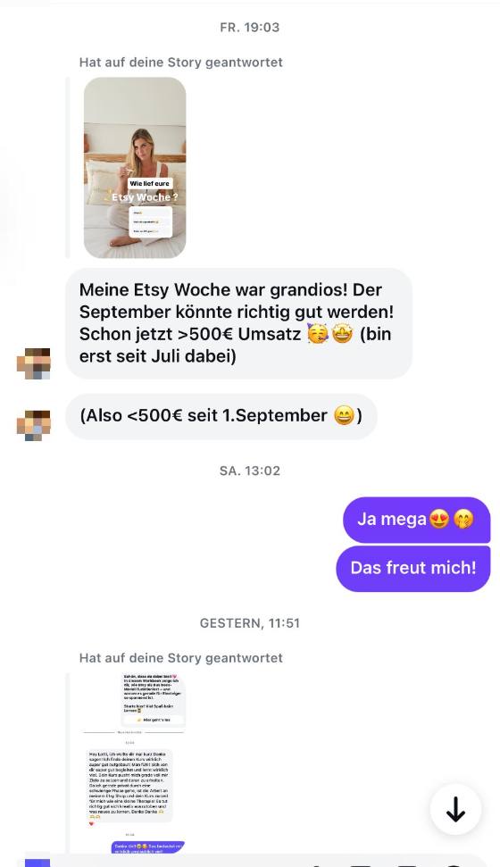 Erfahrungsbericht einer Teilnehmerin – Screenshot einer Nachricht