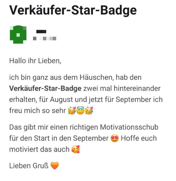 Erfahrungsbericht einer Teilnehmerin – Screenshot einer Nachricht