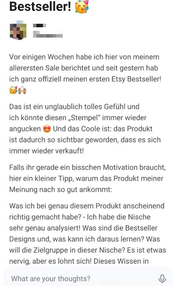 Erfahrungsbericht einer Teilnehmerin – Screenshot einer Nachricht
