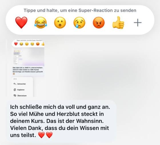 Erfahrungsbericht einer Teilnehmerin – Screenshot einer Nachricht