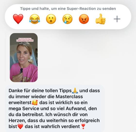Erfahrungsbericht einer Teilnehmerin – Screenshot einer Nachricht