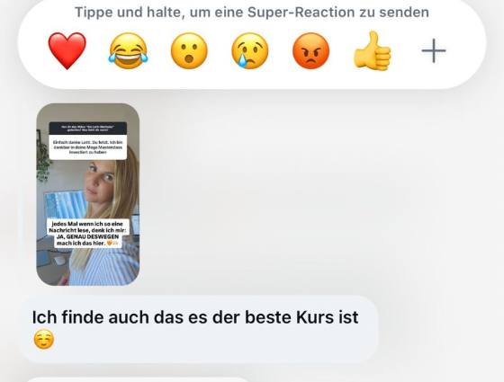 Erfahrungsbericht einer Teilnehmerin – Screenshot einer Nachricht