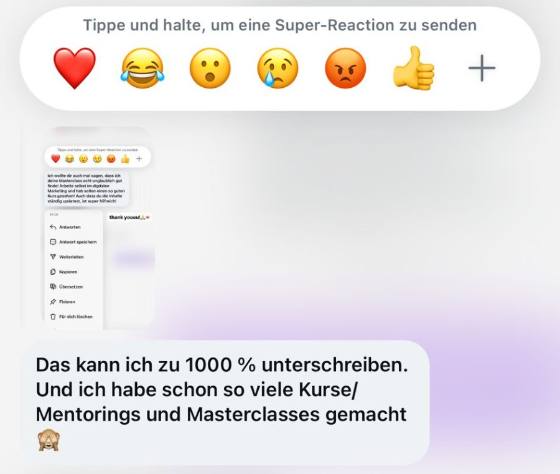 Erfahrungsbericht einer Teilnehmerin – Screenshot einer Nachricht