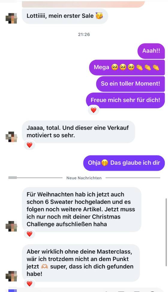 Erfahrungsbericht einer Teilnehmerin – Screenshot einer Nachricht