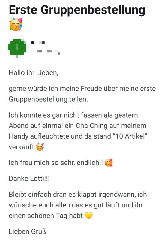 Erfahrungsbericht einer Teilnehmerin – Screenshot einer Nachricht