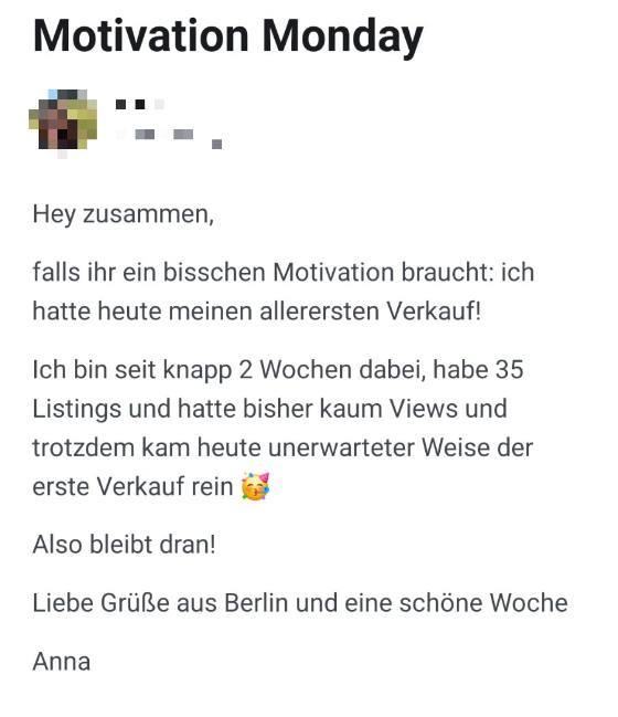 Erfahrungsbericht einer Teilnehmerin – Screenshot einer Nachricht