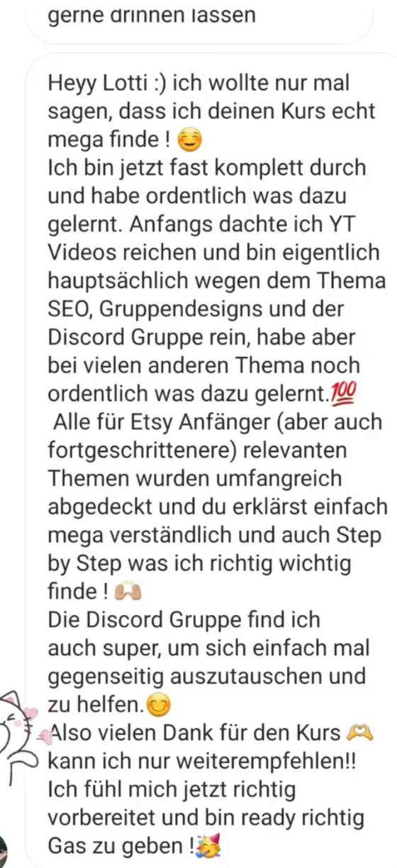 Erfahrungsbericht einer Teilnehmerin – Screenshot einer Nachricht