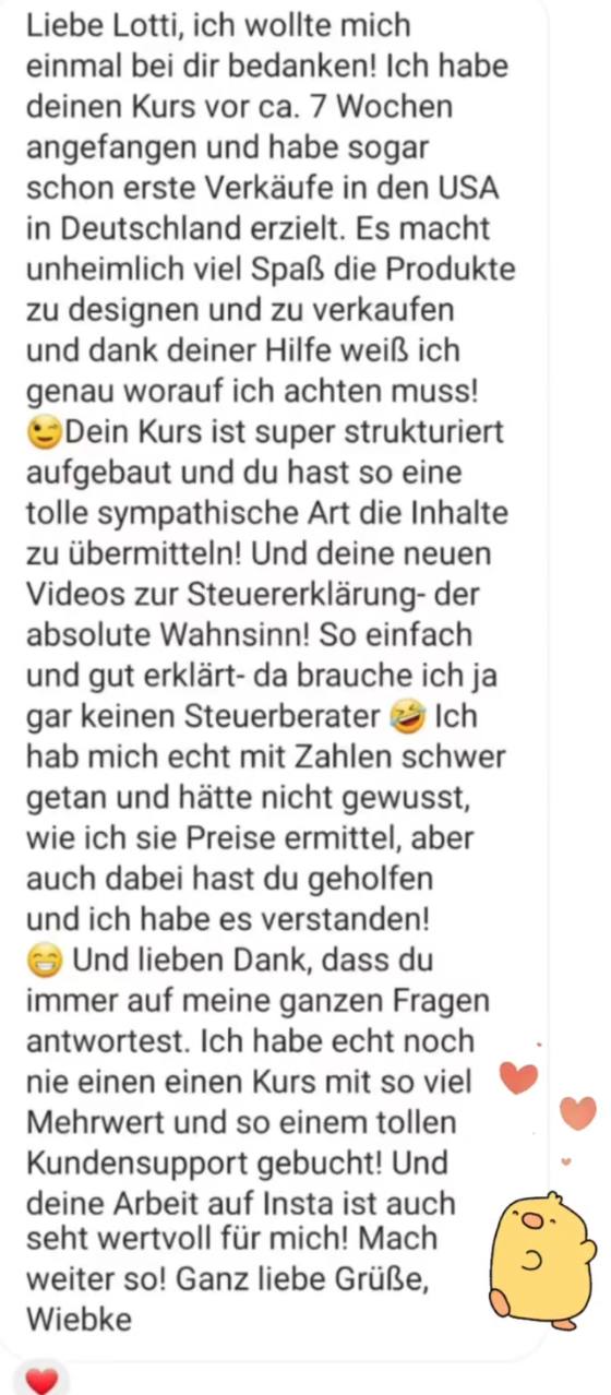 Erfahrungsbericht einer Teilnehmerin – Screenshot einer Nachricht