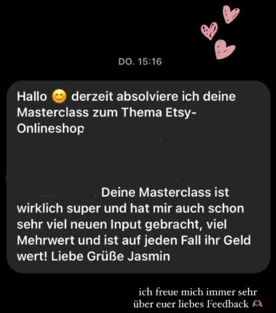Erfahrungsbericht einer Teilnehmerin – Screenshot einer Nachricht