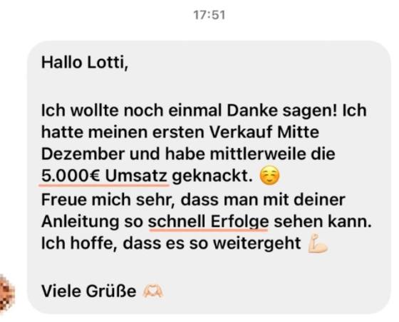 Erfahrungsbericht einer Teilnehmerin – Screenshot einer Nachricht