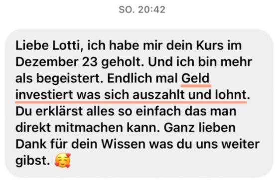 Erfahrungsbericht einer Teilnehmerin – Screenshot einer Nachricht