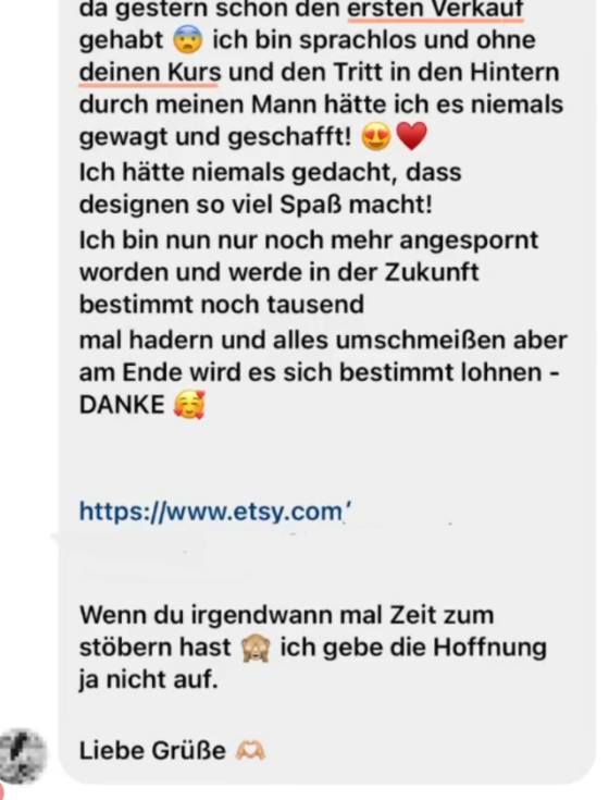Erfahrungsbericht einer Teilnehmerin – Screenshot einer Nachricht