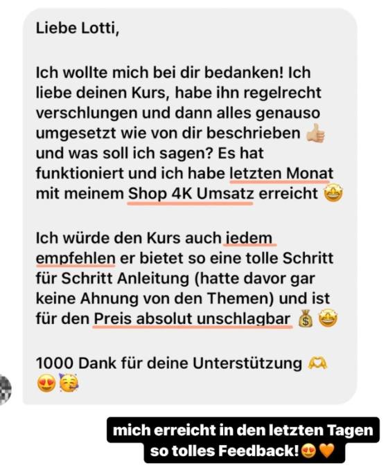 Erfahrungsbericht einer Teilnehmerin – Screenshot einer Nachricht