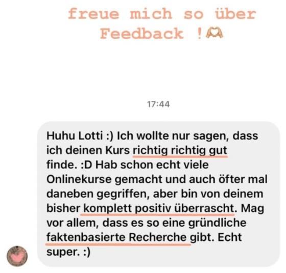 Erfahrungsbericht einer Teilnehmerin – Screenshot einer Nachricht