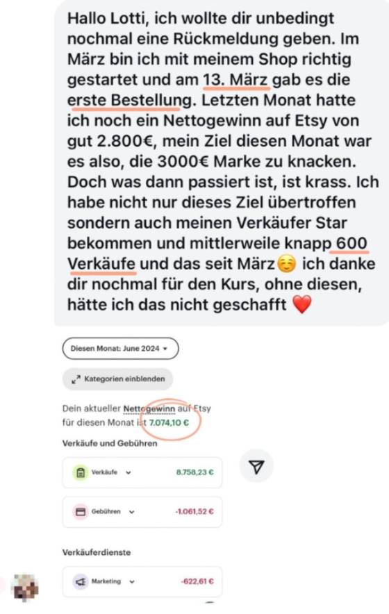 Erfahrungsbericht einer Teilnehmerin – Screenshot einer Nachricht
