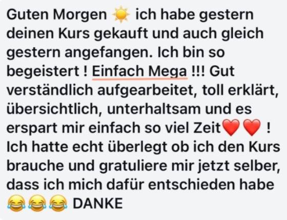Erfahrungsbericht einer Teilnehmerin – Screenshot einer Nachricht
