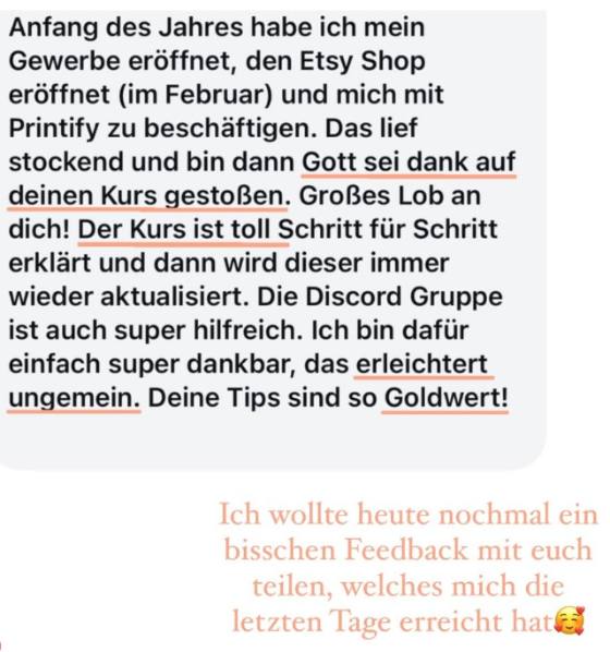 Erfahrungsbericht einer Teilnehmerin – Screenshot einer Nachricht