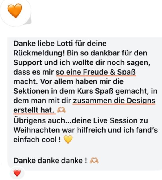 Erfahrungsbericht einer Teilnehmerin – Screenshot einer Nachricht