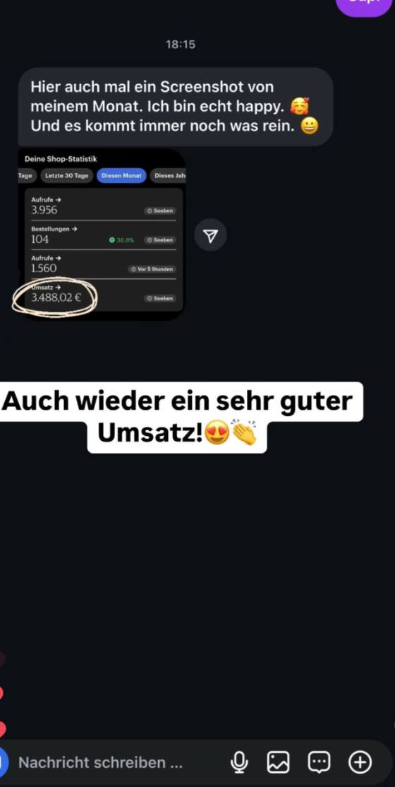 Erfahrungsbericht einer Teilnehmerin – Screenshot einer Nachricht