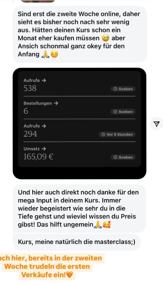 Erfahrungsbericht einer Teilnehmerin – Screenshot einer Nachricht