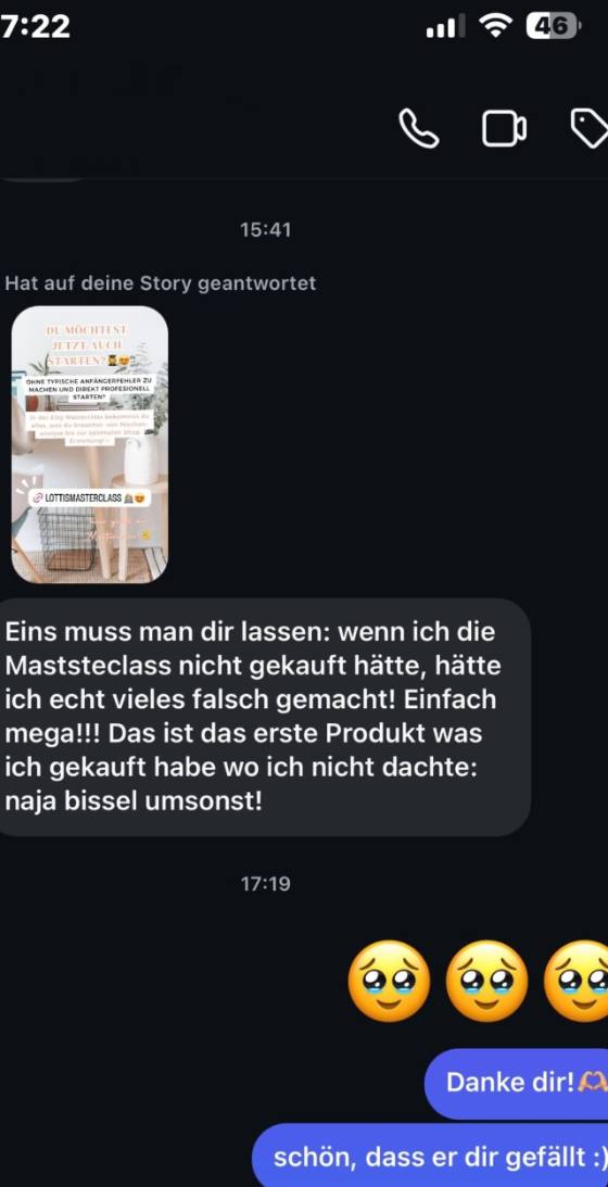Erfahrungsbericht einer Teilnehmerin – Screenshot einer Nachricht