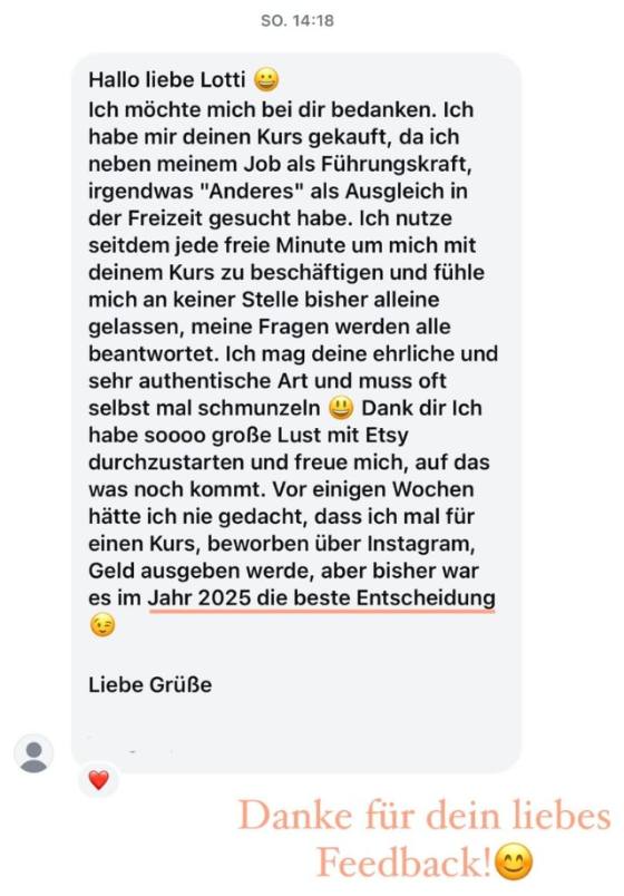 Erfahrungsbericht einer Teilnehmerin – Screenshot einer Nachricht