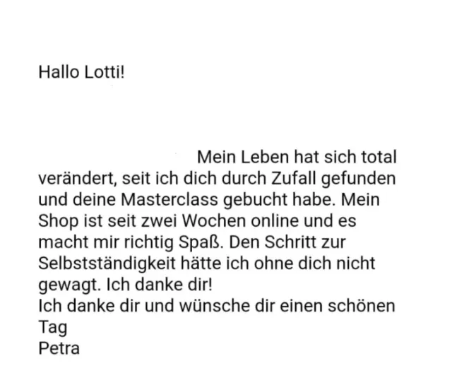Nachricht einer Teilnehmerin an Lotti