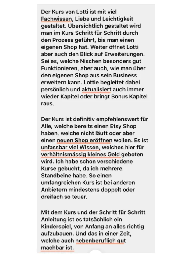 Nachricht einer Teilnehmerin an Lotti