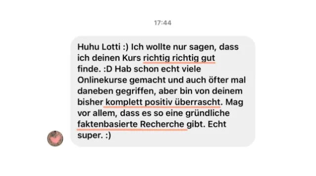 Nachricht einer Teilnehmerin an Lotti