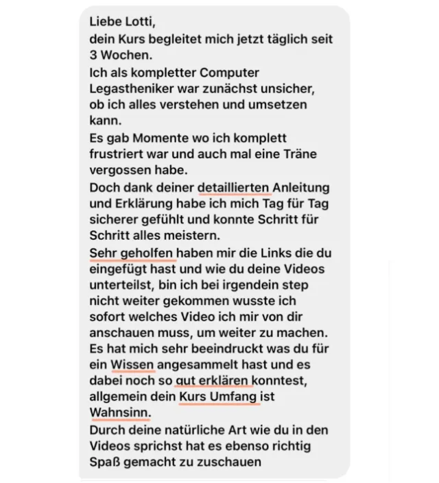 Nachricht einer Teilnehmerin an Lotti