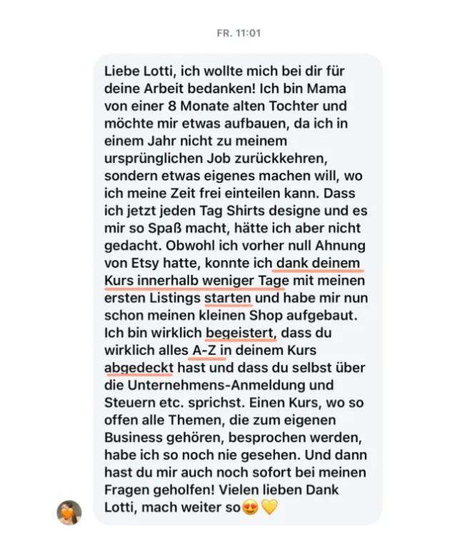 Nachricht einer Teilnehmerin an Lotti