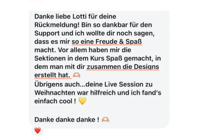 Nachricht einer Teilnehmerin an Lotti
