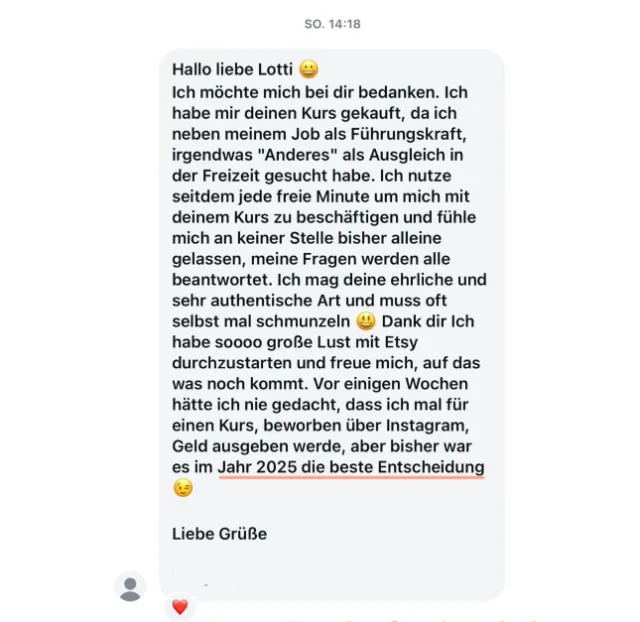 Nachricht einer Teilnehmerin an Lotti