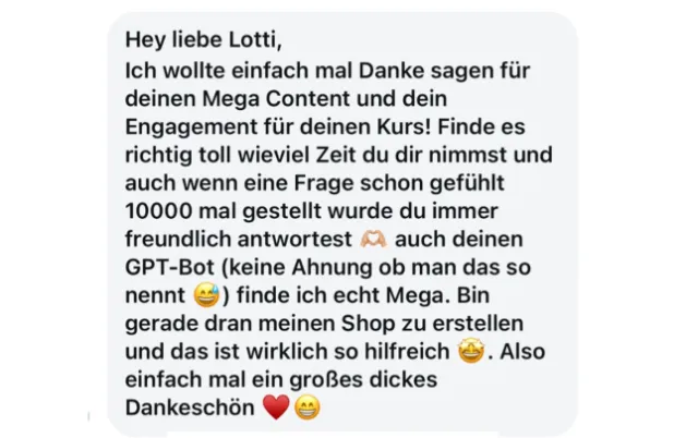 Nachricht einer Teilnehmerin an Lotti