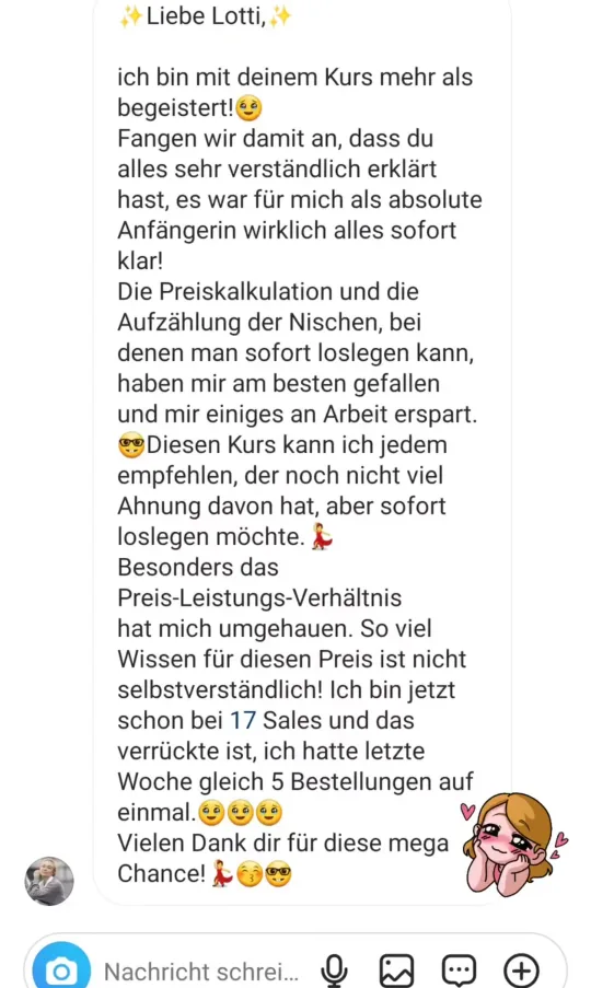 Nachricht einer Teilnehmerin an Lotti