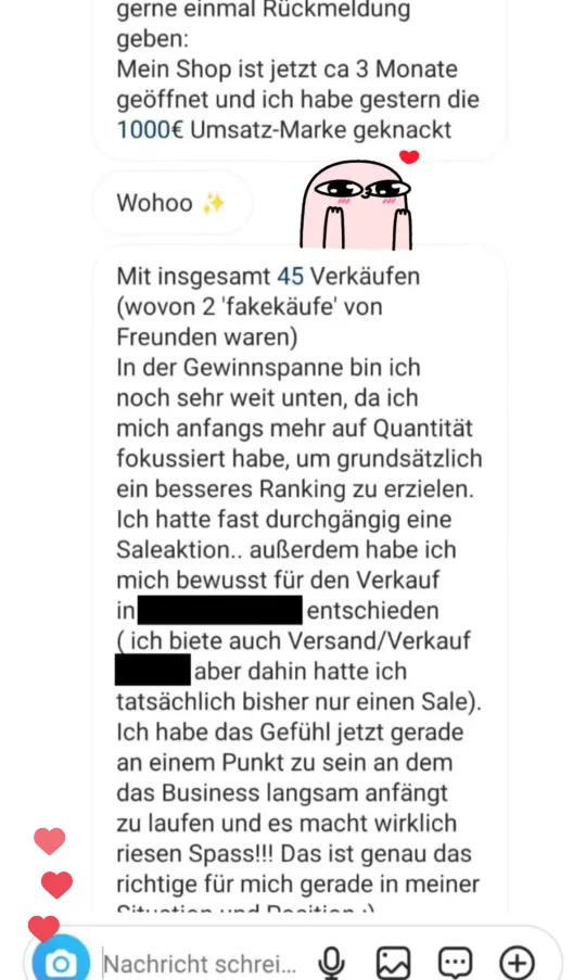 Nachricht einer Teilnehmerin an Lotti